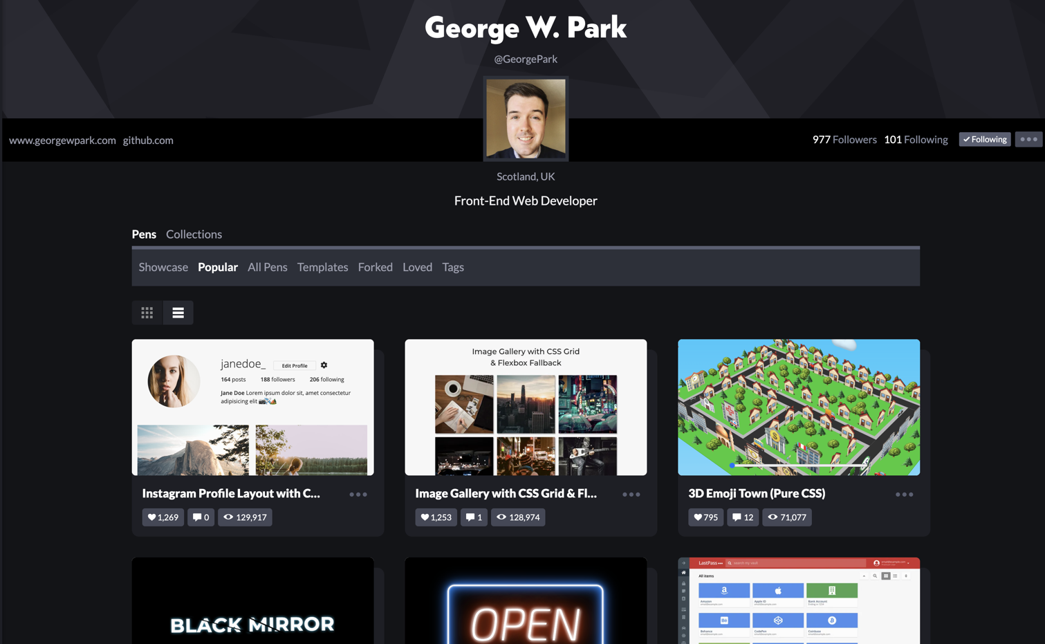 George Park Codepen profile